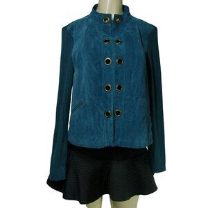 VTG Y2K SUEDE Leather Military Boho Grunge Retro Jacket Teal blue Jacket Large